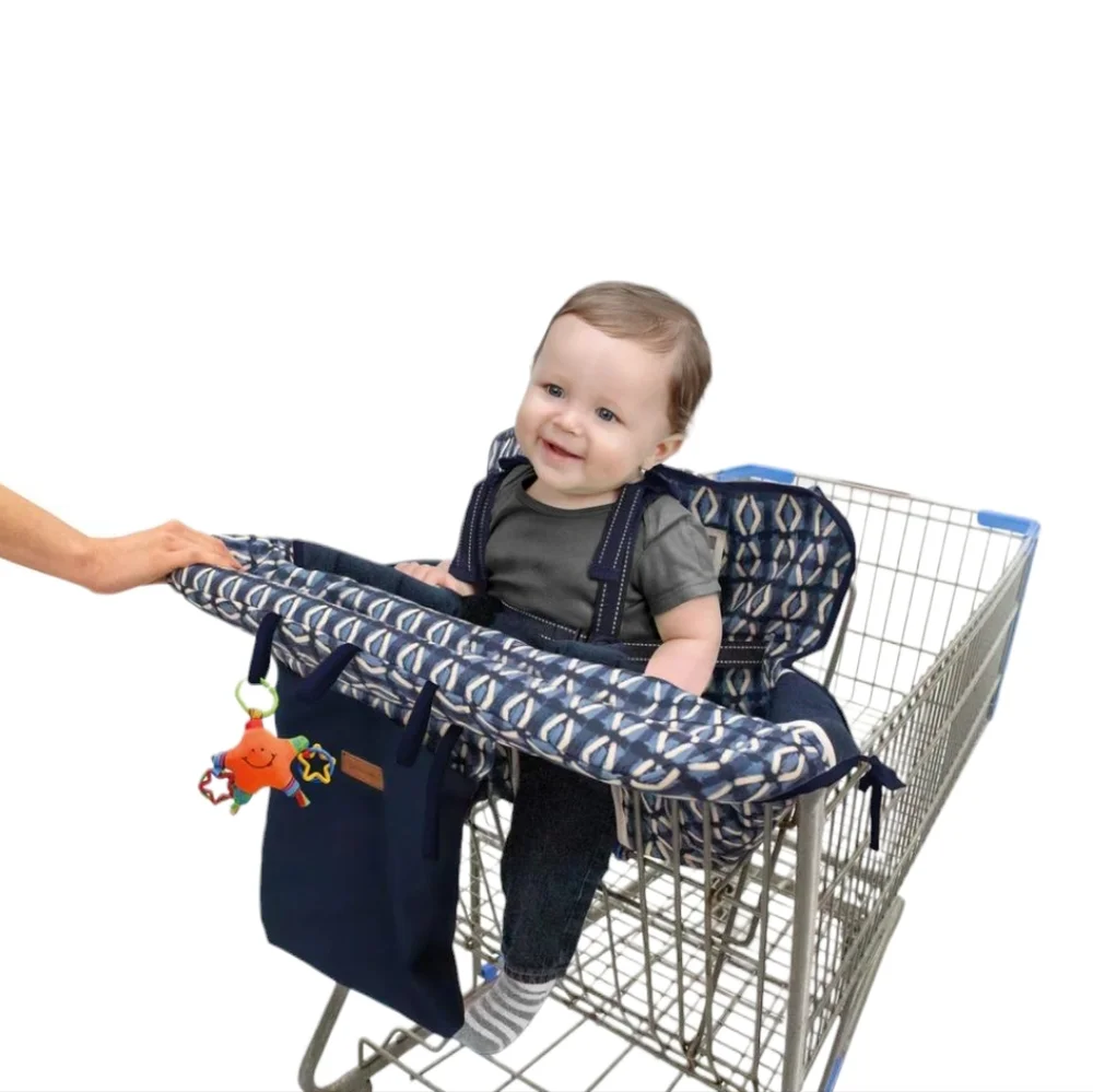 2-In-1 Navy Blue Padded Shopping Cart and‎ Highchair Cover Pouch for Kids Babies